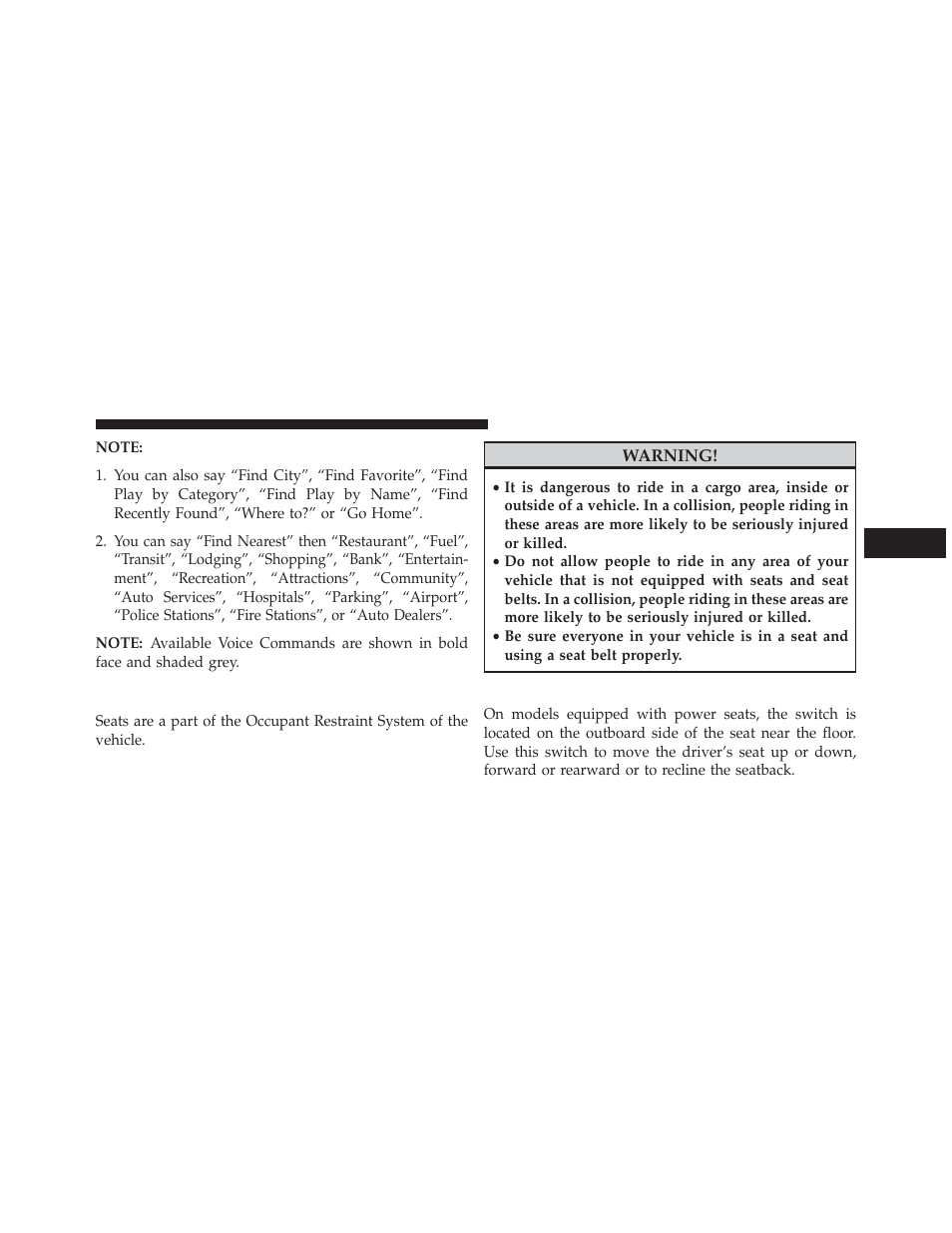 Seats, Power seats — if equipped | Dodge 2013 Charger - Owner Manual User Manual | Page 201 / 631