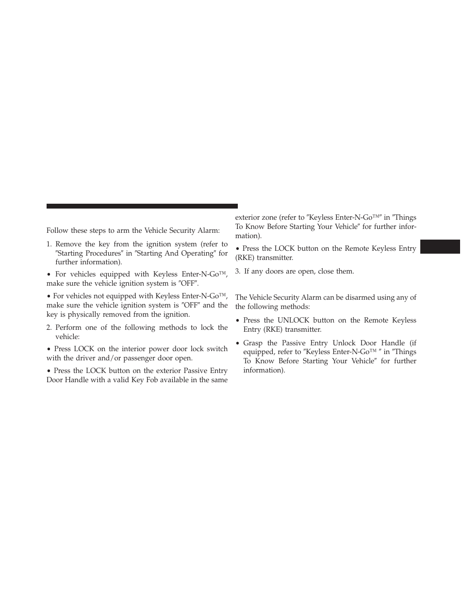 To arm the system, To disarm the system | Dodge 2013 Charger - Owner Manual User Manual | Page 21 / 631