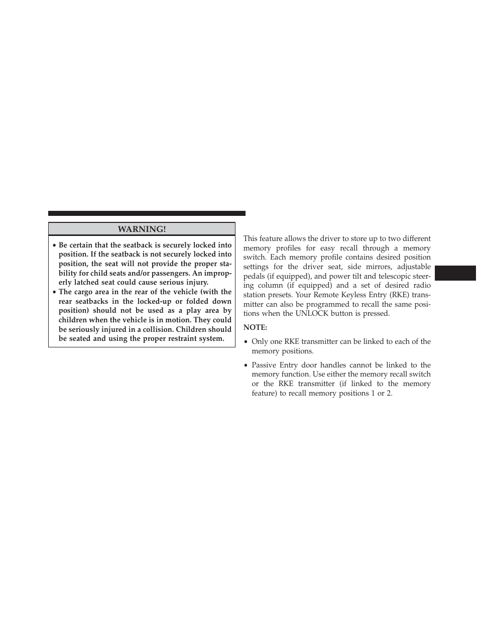 Driver memory seat — if equipped | Dodge 2013 Charger - Owner Manual User Manual | Page 215 / 631