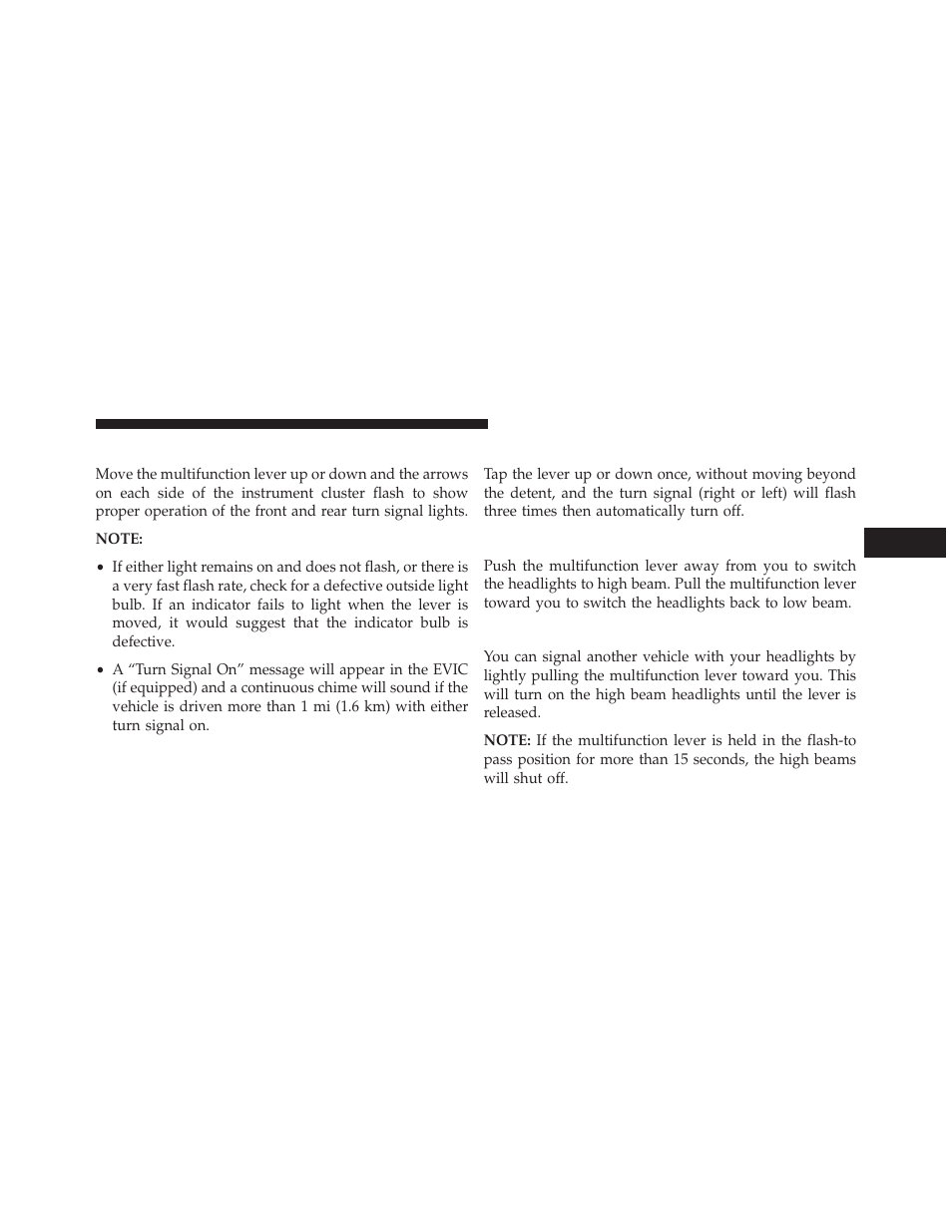 Turn signals, Lane change assist, High/low beam switch | Flash-to-pass | Dodge 2013 Charger - Owner Manual User Manual | Page 227 / 631