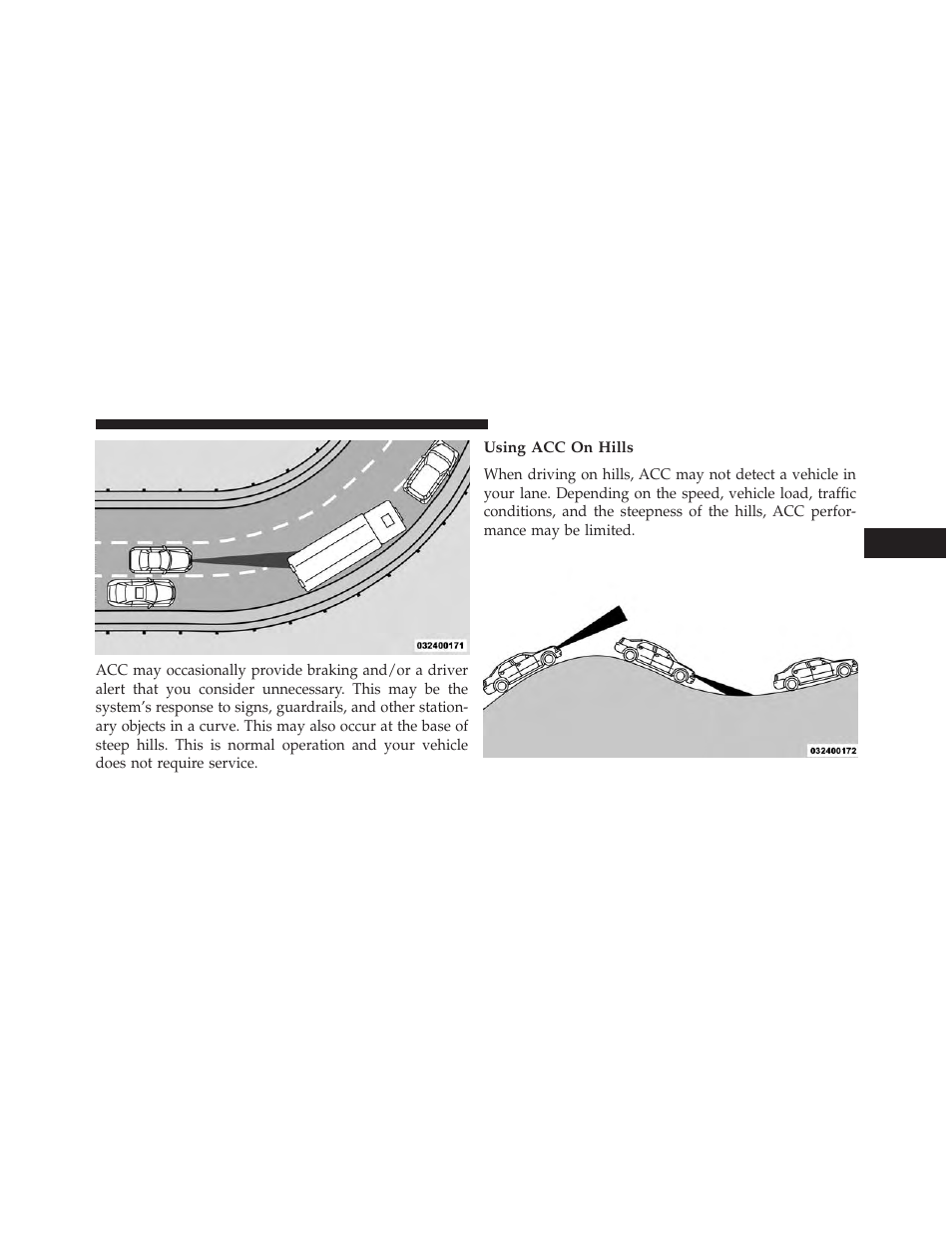 Using acc on hills | Dodge 2013 Charger - Owner Manual User Manual | Page 265 / 631