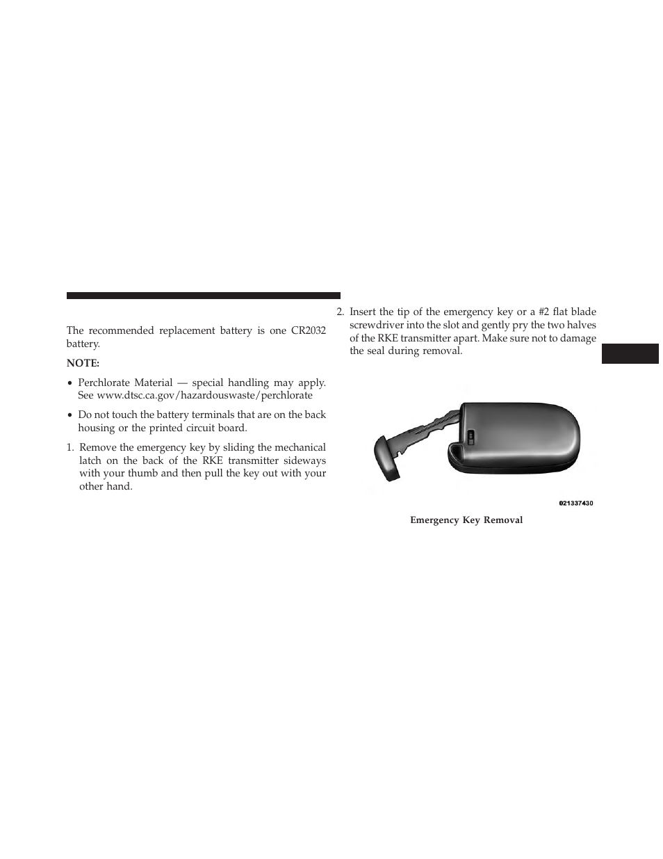 Transmitter battery replacement | Dodge 2013 Charger - Owner Manual User Manual | Page 27 / 631