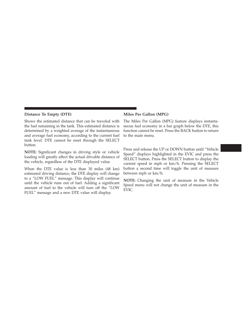 Distance to empty (dte), Miles per gallon (mpg), Vehicle speed | Dodge 2013 Charger - Owner Manual User Manual | Page 339 / 631