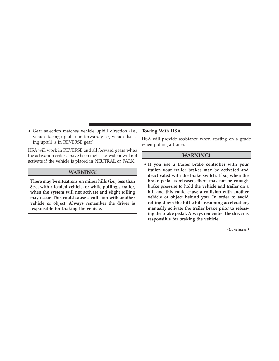 Towing with hsa | Dodge 2013 Charger - Owner Manual User Manual | Page 440 / 631