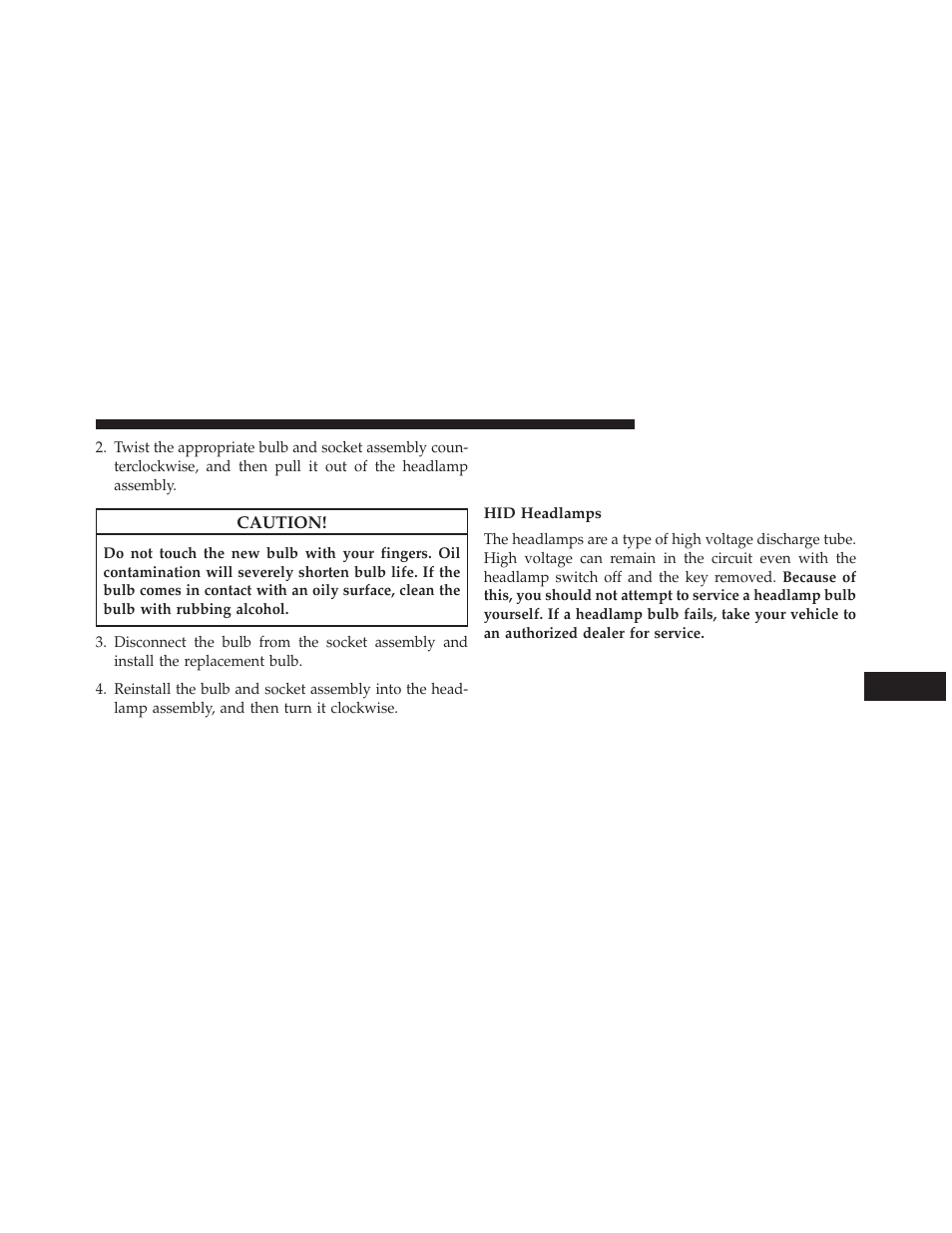 Hid headlamps, Front low beam headlamp and park/turn | Dodge 2013 Charger - Owner Manual User Manual | Page 583 / 631