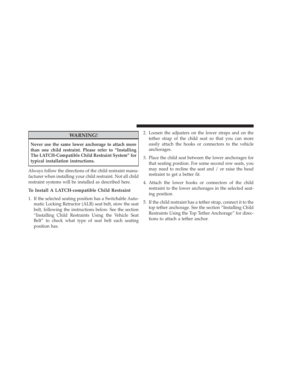To install a latch-compatible child restraint | Dodge 2013 Charger - Owner Manual User Manual | Page 90 / 631