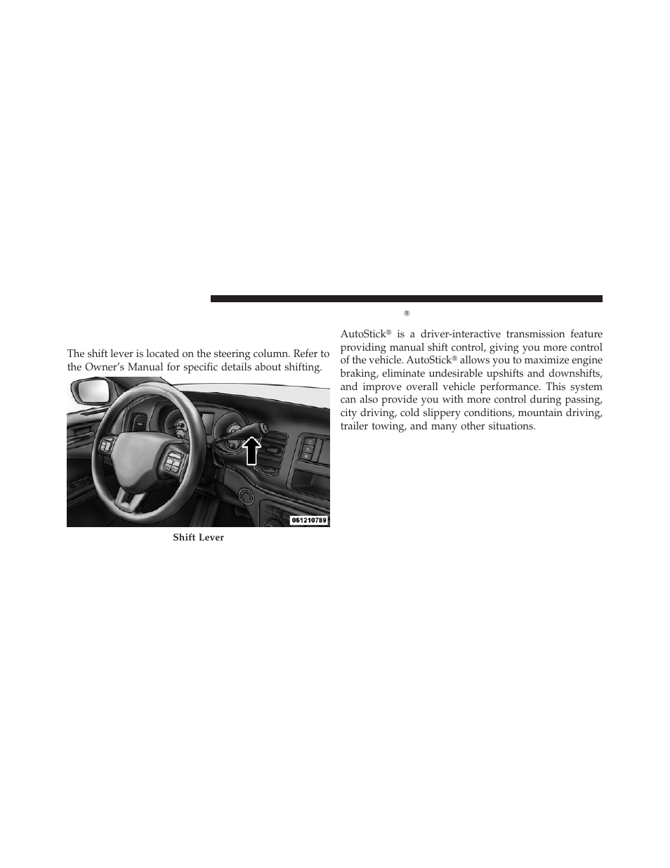 Automatic transmission, Shift lever, Autostick | Dodge 2013 Charger - Police Supplement User Manual | Page 36 / 62