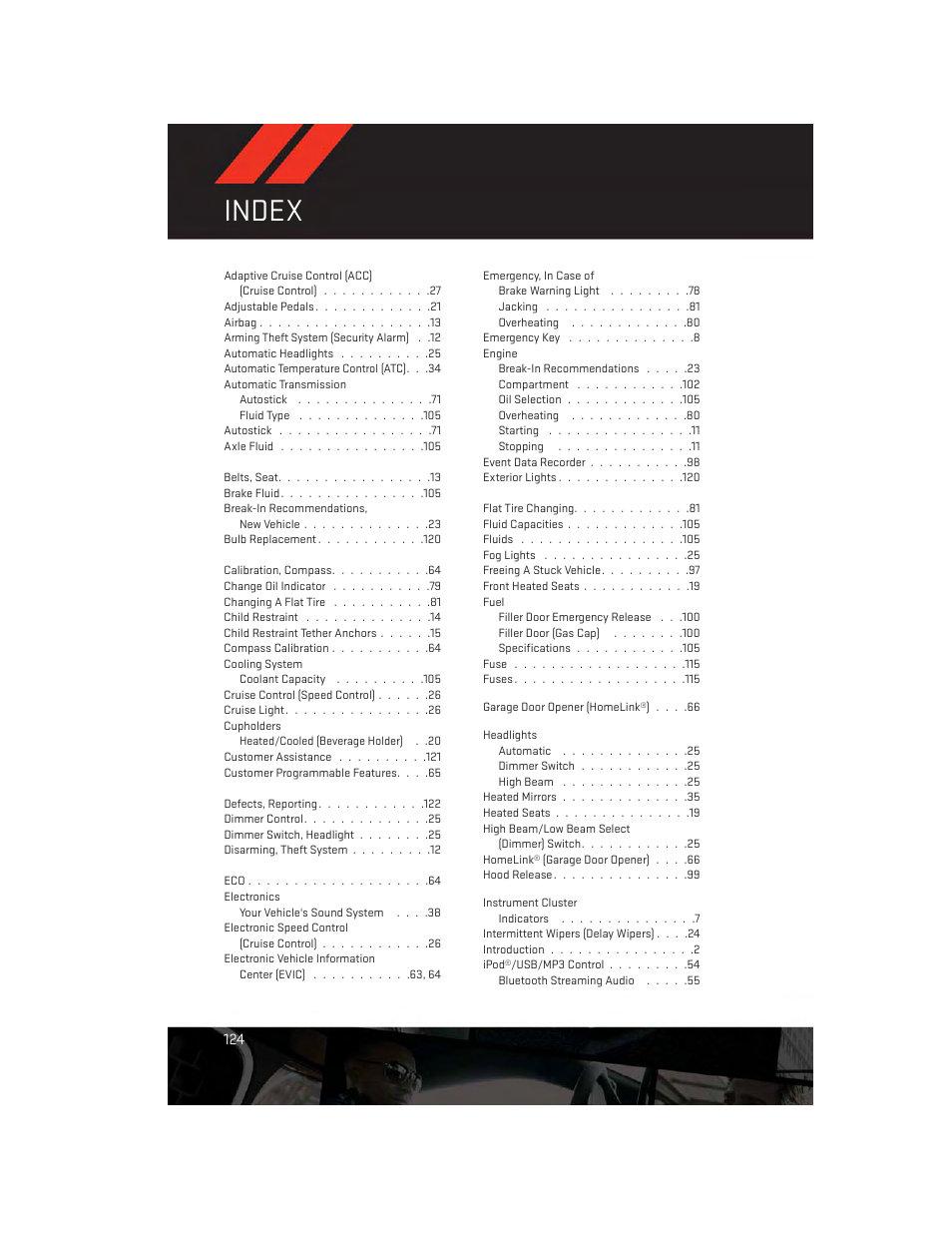 Index | Dodge 2013 Charger-SRT - User Guide User Manual | Page 126 / 132