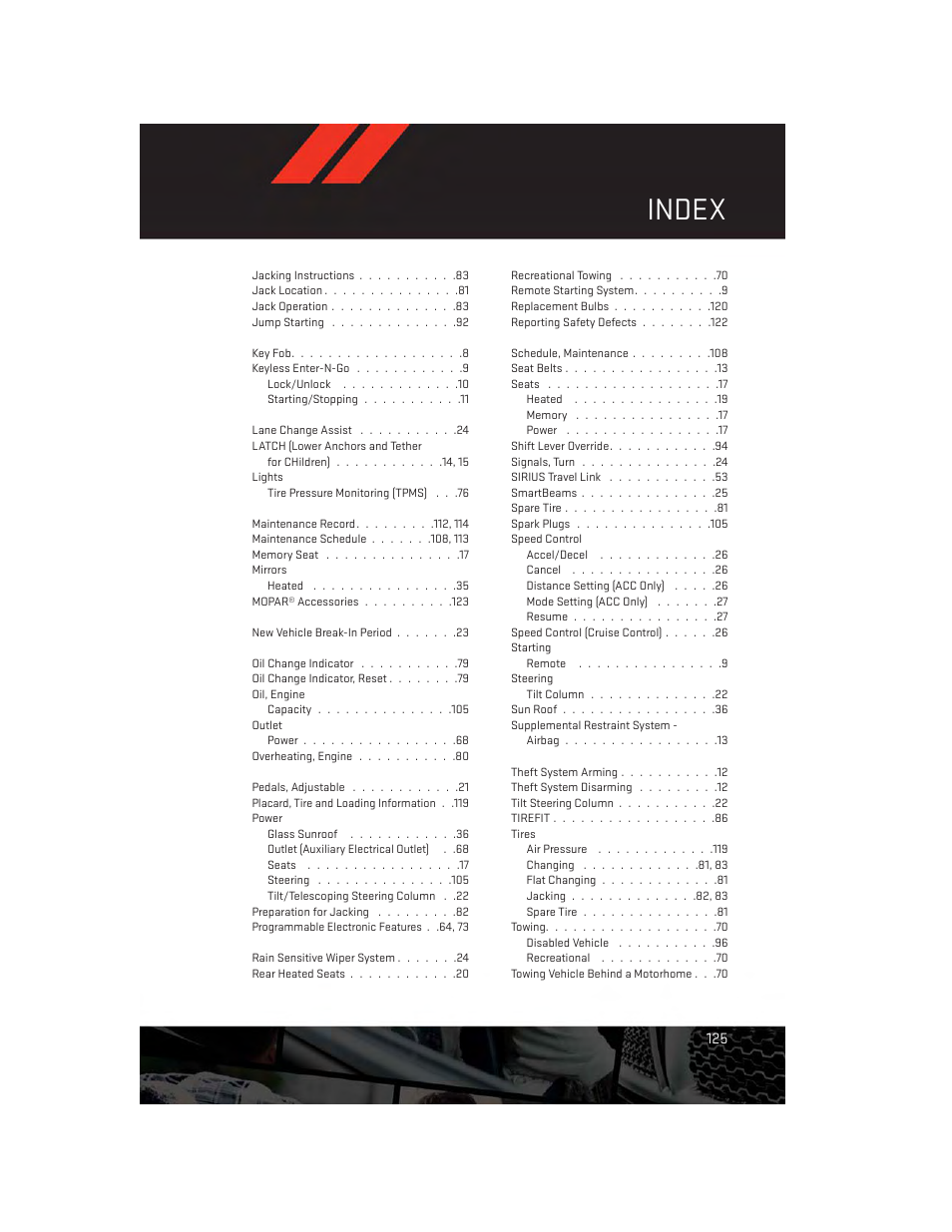 Index | Dodge 2013 Charger-SRT - User Guide User Manual | Page 127 / 132