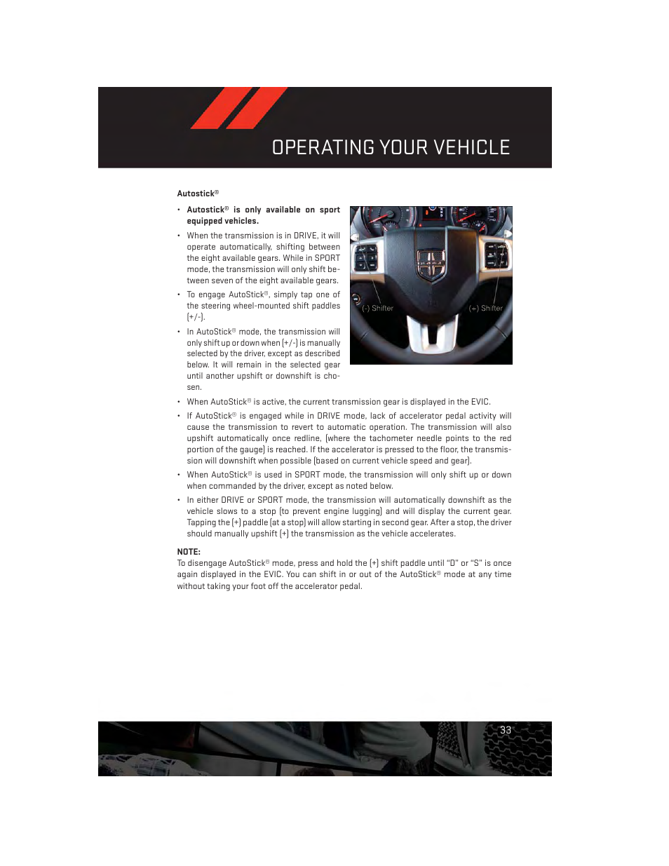 Autostick, Operating your vehicle | Dodge 2013 Charger-SRT - User Guide User Manual | Page 35 / 132