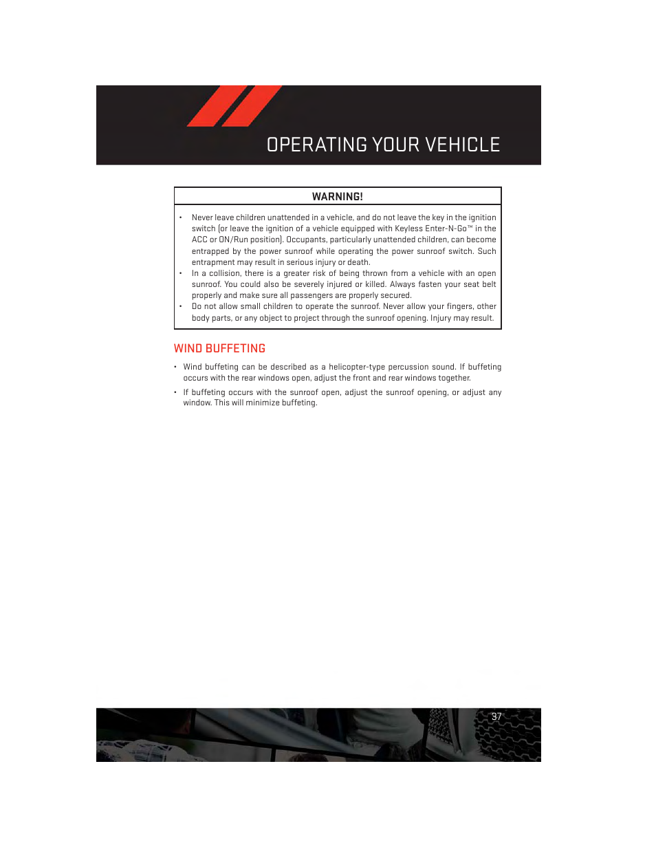 Wind buffeting, Operating your vehicle | Dodge 2013 Charger-SRT - User Guide User Manual | Page 39 / 132