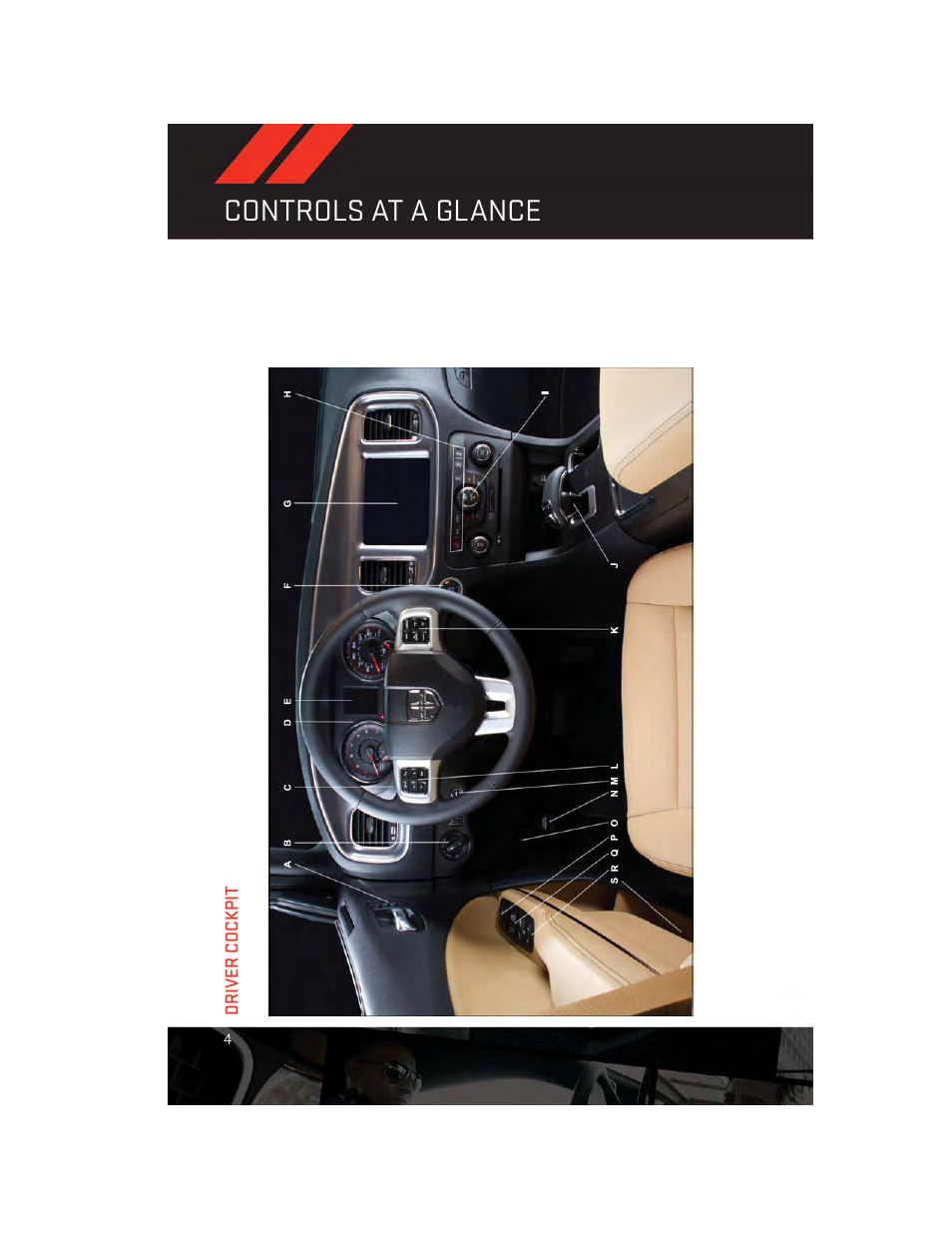 Controls at a glance, Driver cockpit | Dodge 2013 Charger-SRT - User Guide User Manual | Page 6 / 132