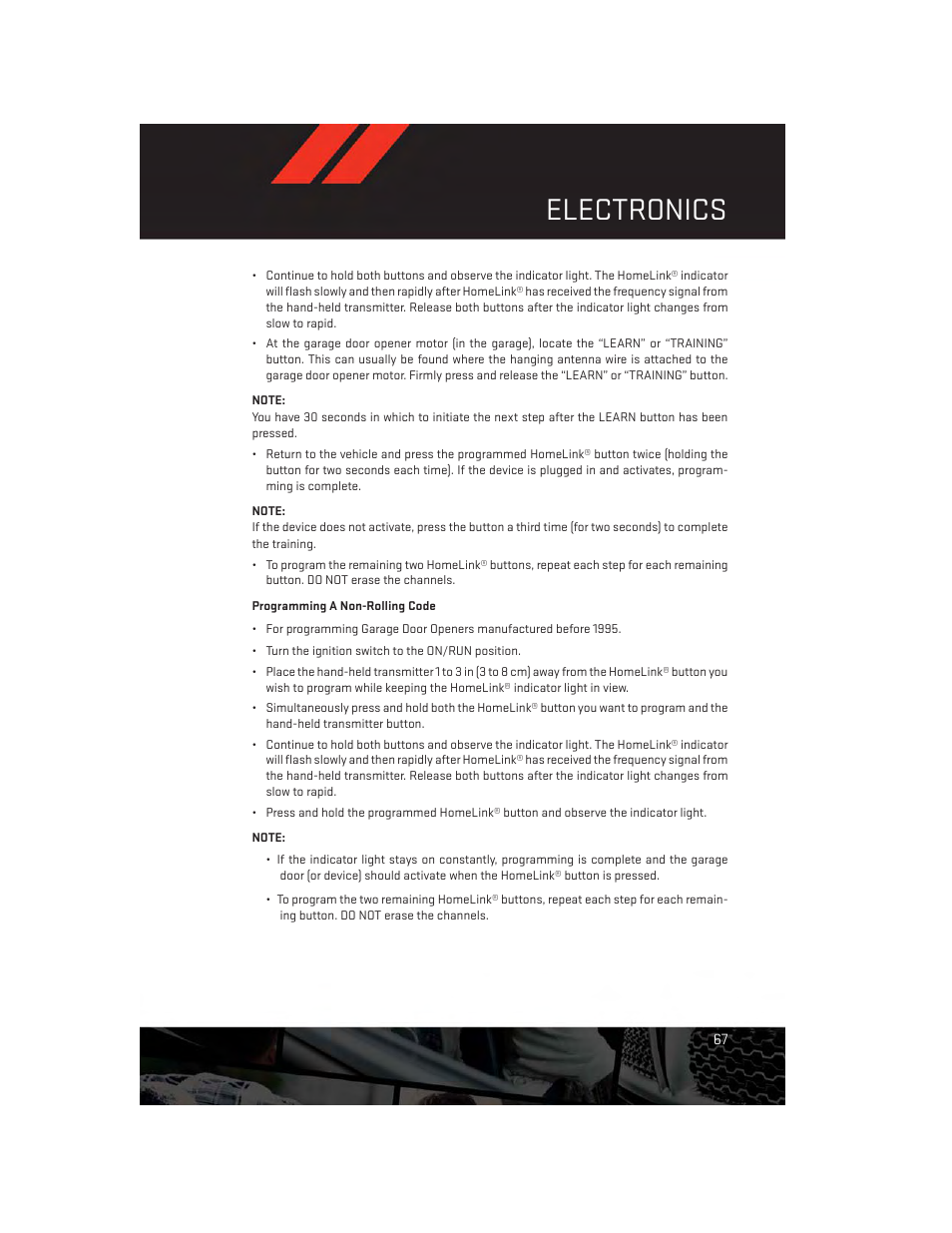 Programming a non-rolling code, Electronics | Dodge 2013 Charger-SRT - User Guide User Manual | Page 69 / 132