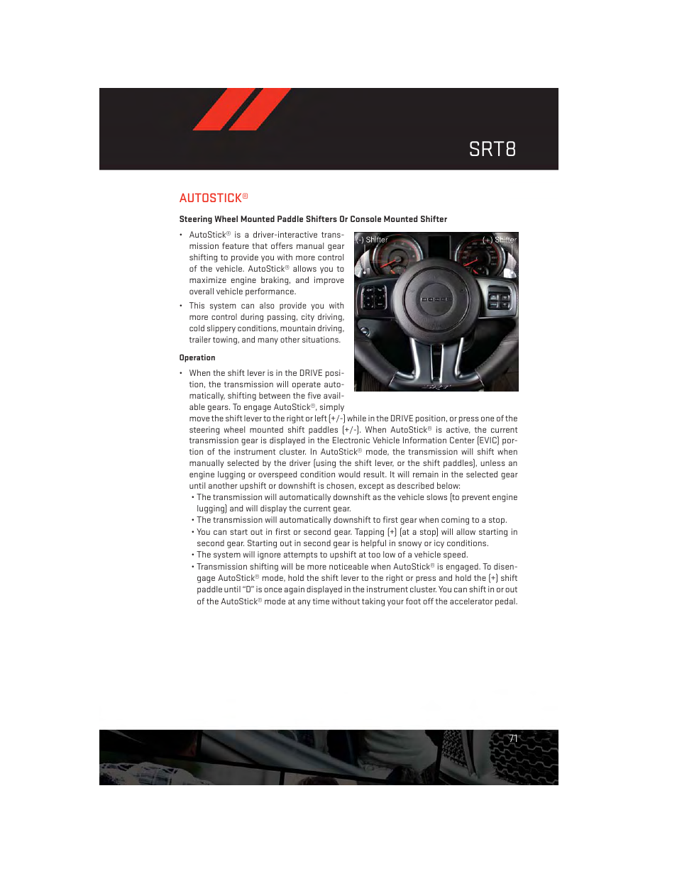 Srt8, Autostick | Dodge 2013 Charger-SRT - User Guide User Manual | Page 73 / 132