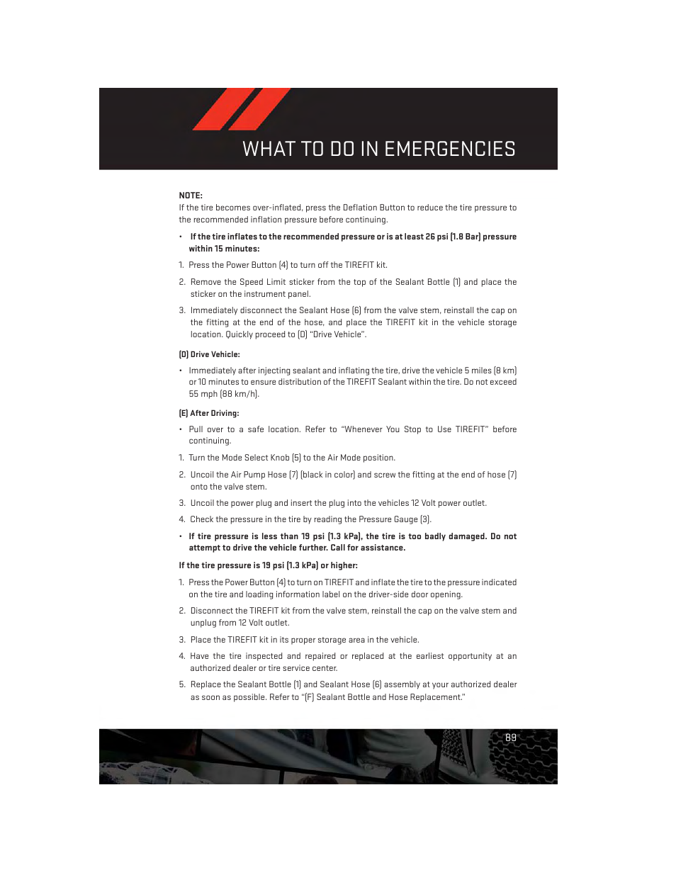 What to do in emergencies | Dodge 2013 Charger-SRT - User Guide User Manual | Page 91 / 132