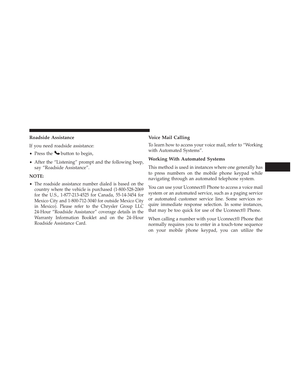 Roadside assistance, Voice mail calling, Working with automated systems | Dodge 2013 Charger-SRT - Owner Manual User Manual | Page 141 / 595