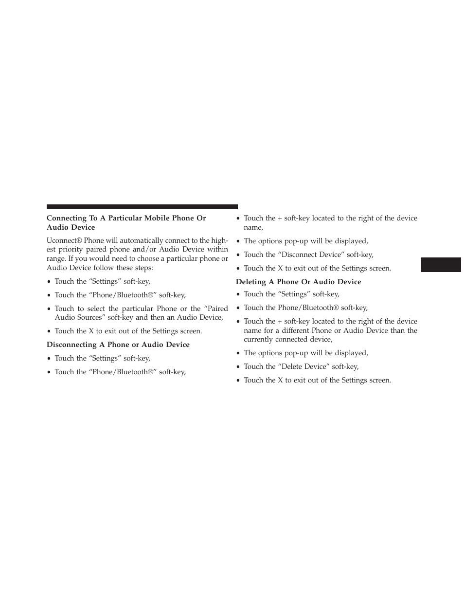 Disconnecting a phone or audio device, Deleting a phone or audio device | Dodge 2013 Charger-SRT - Owner Manual User Manual | Page 159 / 595