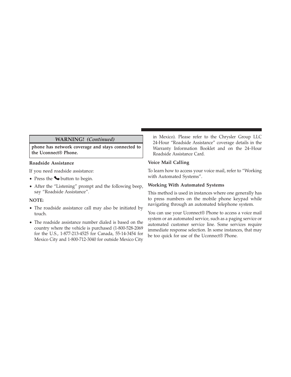 Roadside assistance, Voice mail calling, Working with automated systems | Dodge 2013 Charger-SRT - Owner Manual User Manual | Page 170 / 595