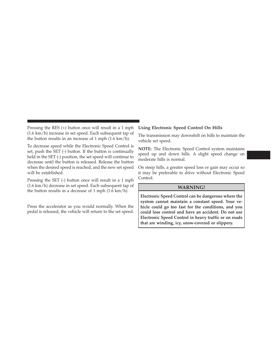 To accelerate for passing, Using electronic speed control on hills | Dodge 2013 Charger-SRT - Owner Manual User Manual | Page 243 / 595