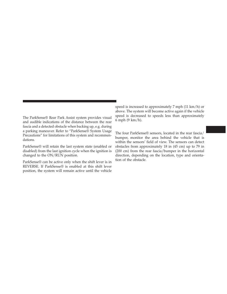 Parksense® rear park assist — if equipped, Parksense® sensors, Parksense® rear park assist | If equipped | Dodge 2013 Charger-SRT - Owner Manual User Manual | Page 269 / 595