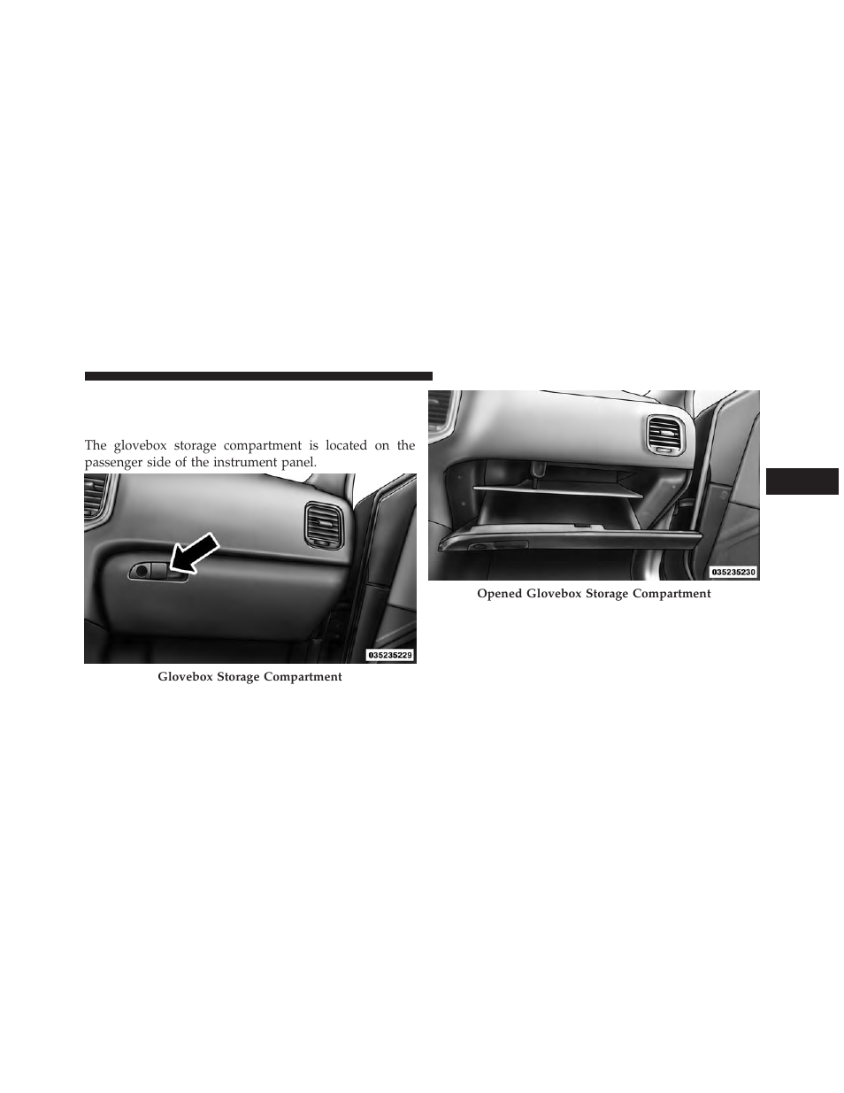 Storage, Glovebox storage | Dodge 2013 Charger-SRT - Owner Manual User Manual | Page 301 / 595