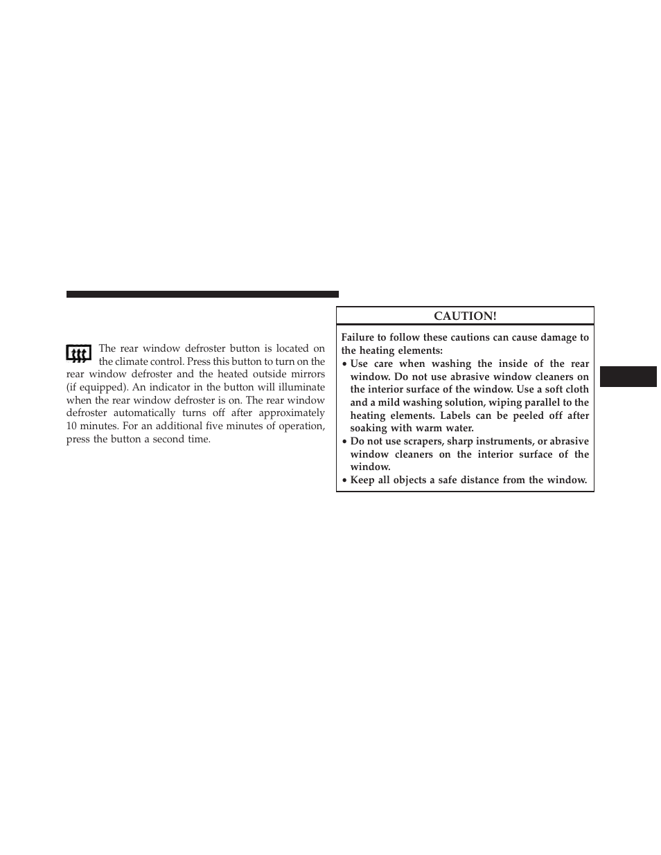 Rear window features, Rear window defroster | Dodge 2013 Charger-SRT - Owner Manual User Manual | Page 305 / 595