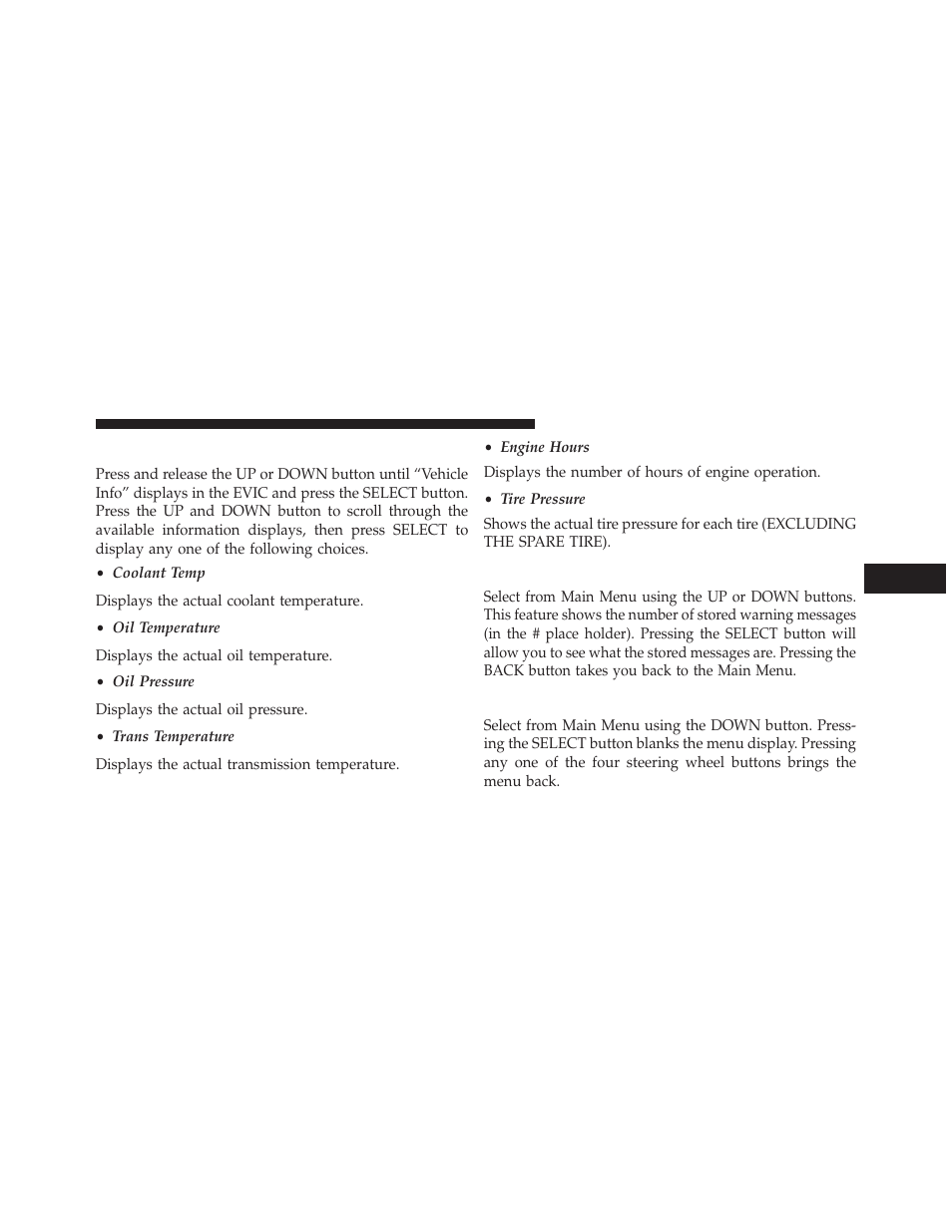 Vehicle info (customer information features), Messages, Turn menu off | Dodge 2013 Charger-SRT - Owner Manual User Manual | Page 335 / 595