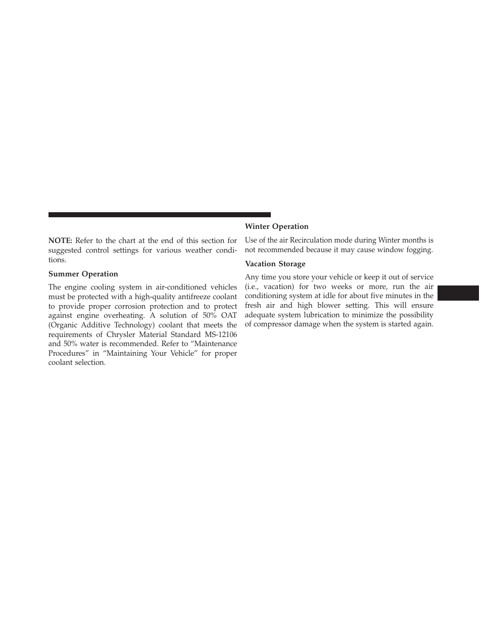 Operating tips, Summer operation, Winter operation | Vacation storage | Dodge 2013 Charger-SRT - Owner Manual User Manual | Page 383 / 595