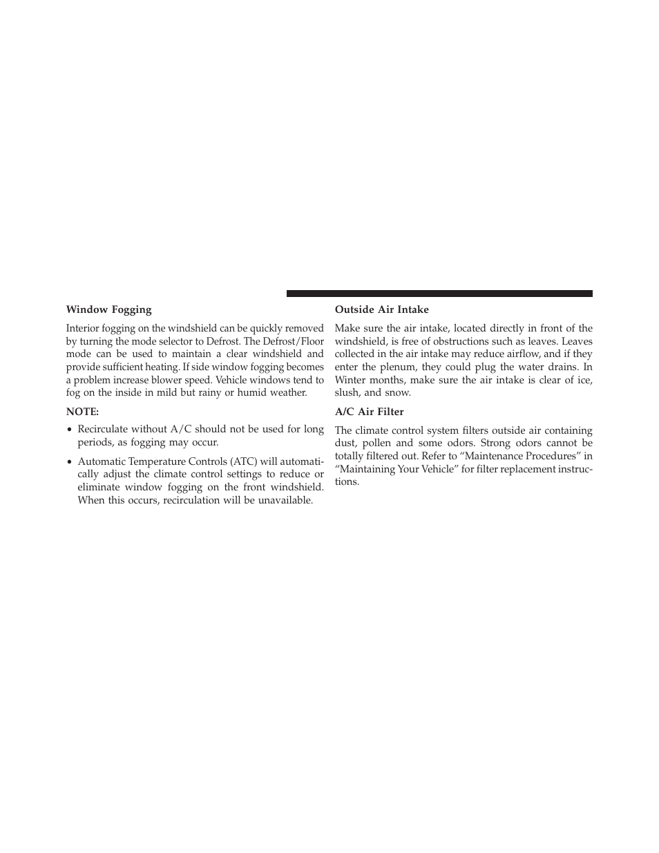 Window fogging, Outside air intake, A/c air filter | Dodge 2013 Charger-SRT - Owner Manual User Manual | Page 384 / 595