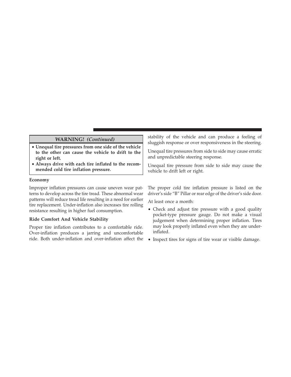 Economy, Ride comfort and vehicle stability, Tire inflation pressures | Dodge 2013 Charger-SRT - Owner Manual User Manual | Page 440 / 595