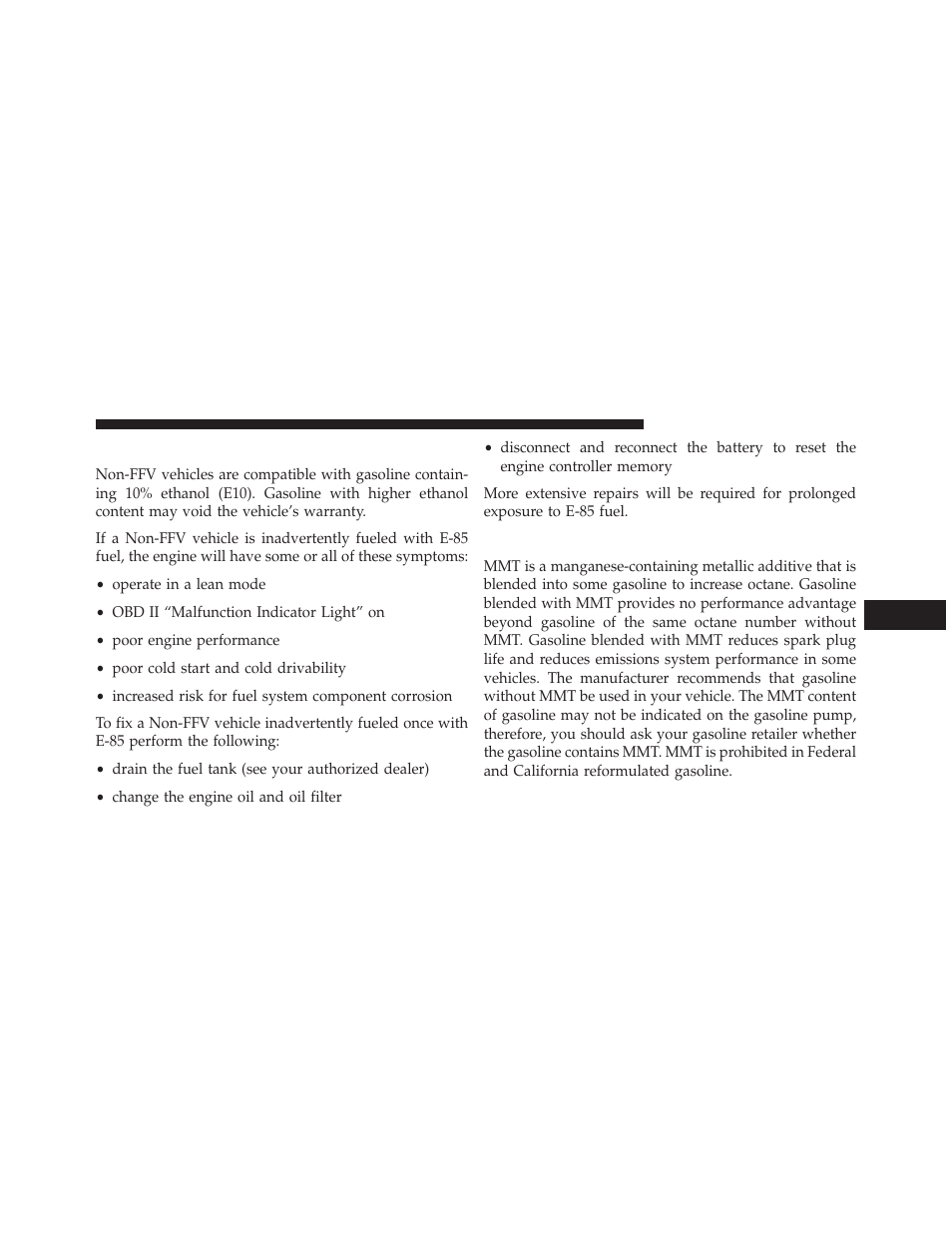 E-85 usage in non-flex fuel vehicles, Mmt in gasoline | Dodge 2013 Charger-SRT - Owner Manual User Manual | Page 461 / 595