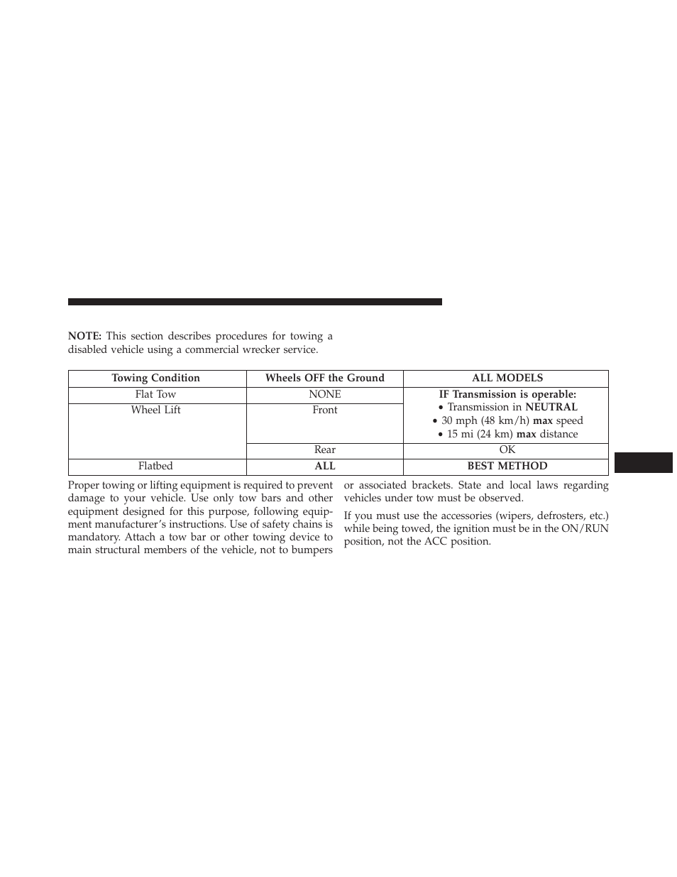 Towing a disabled vehicle | Dodge 2013 Charger-SRT - Owner Manual User Manual | Page 491 / 595
