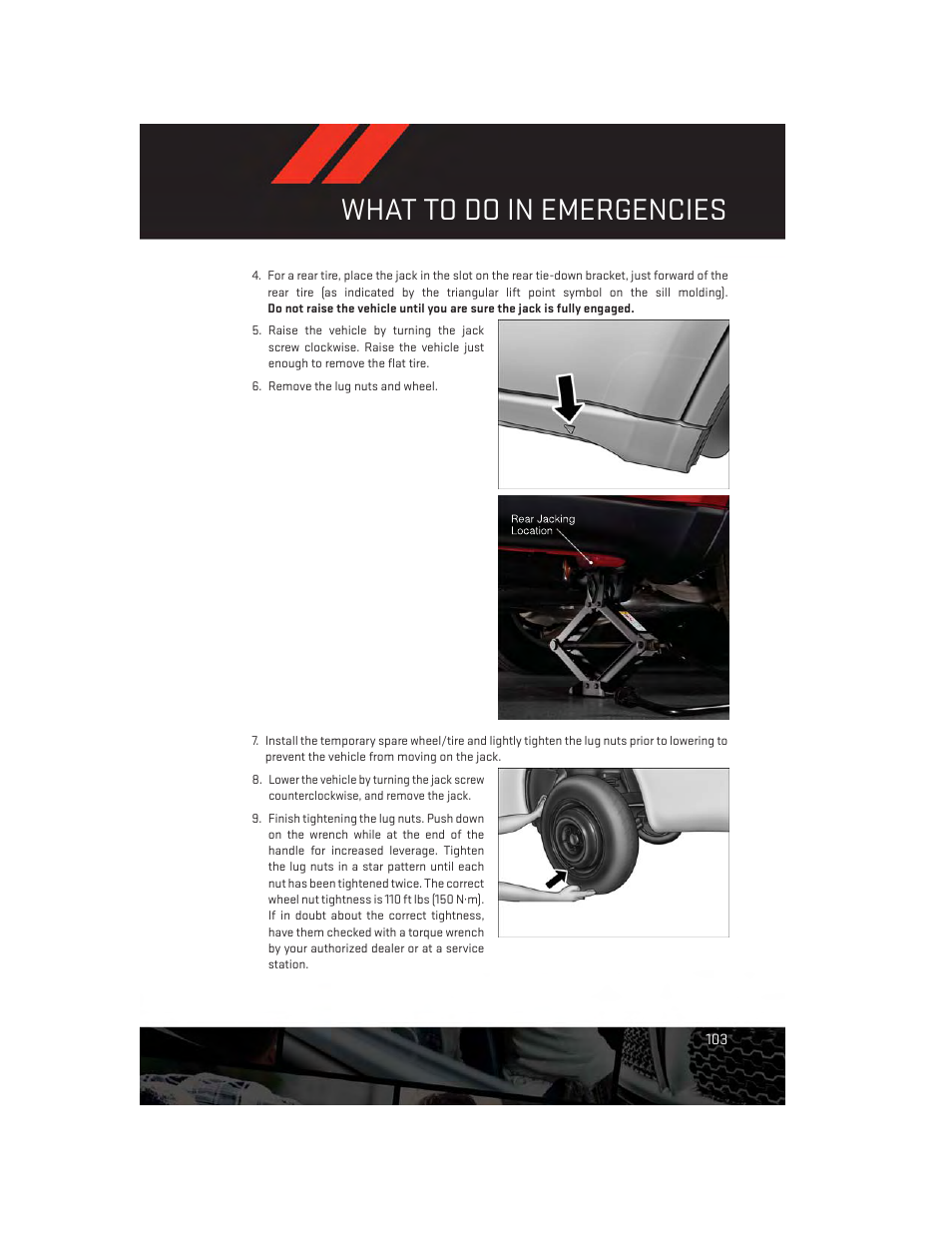 What to do in emergencies | Dodge 2013 Durango - User Guide User Manual | Page 105 / 140