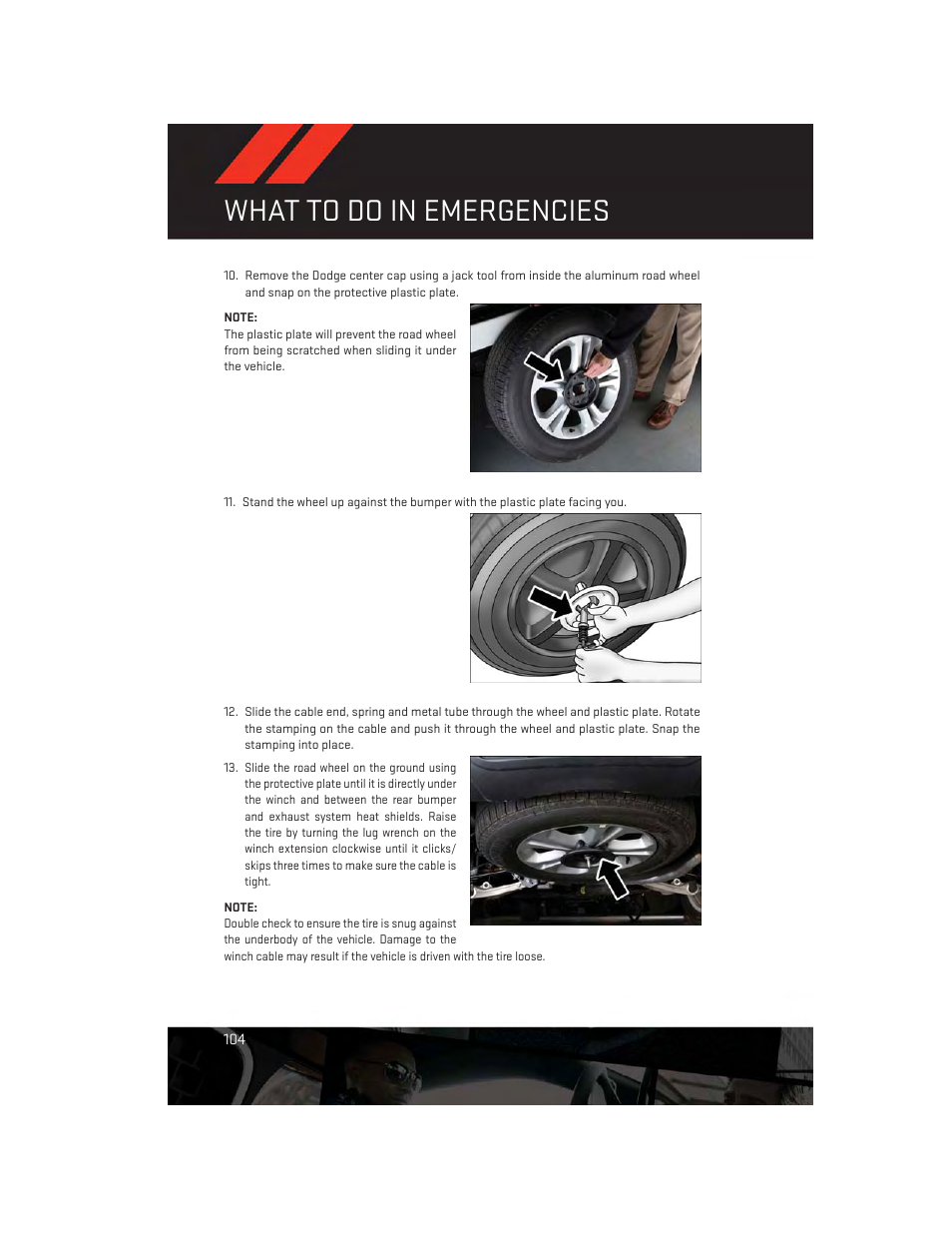 What to do in emergencies | Dodge 2013 Durango - User Guide User Manual | Page 106 / 140