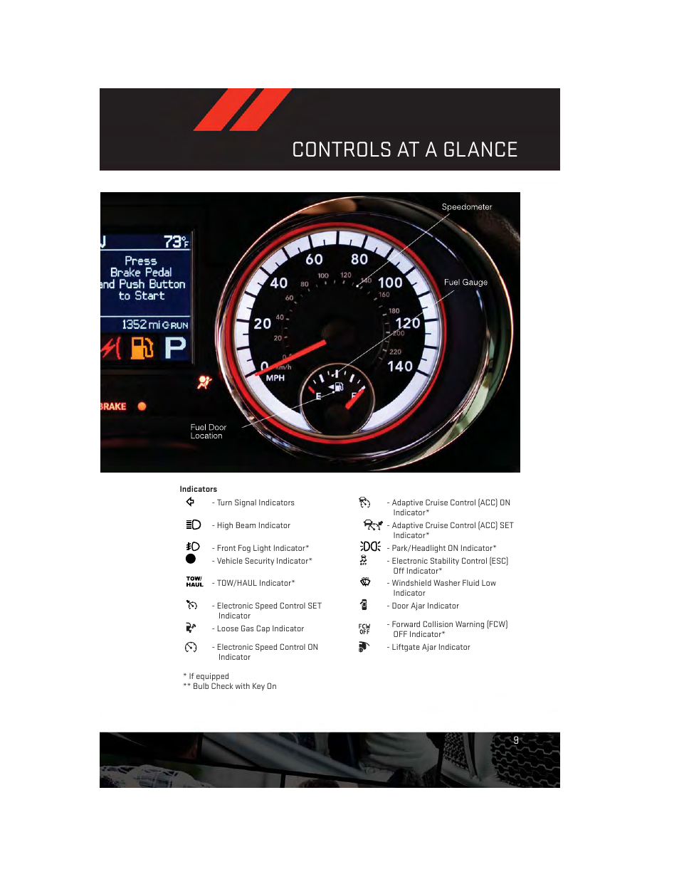 Getting started, Controls at a glance | Dodge 2013 Durango - User Guide User Manual | Page 11 / 140