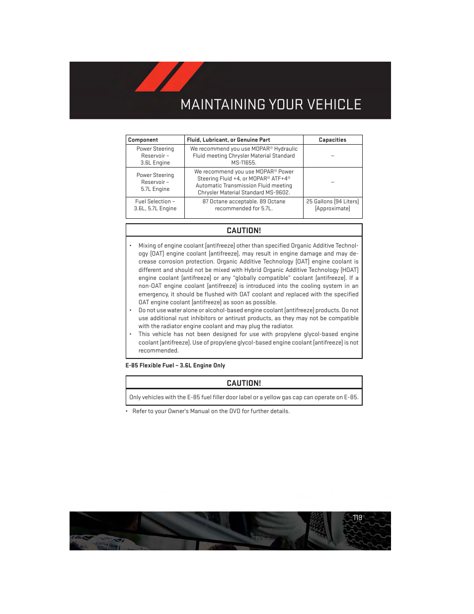 Maintaining your vehicle, Caution | Dodge 2013 Durango - User Guide User Manual | Page 121 / 140