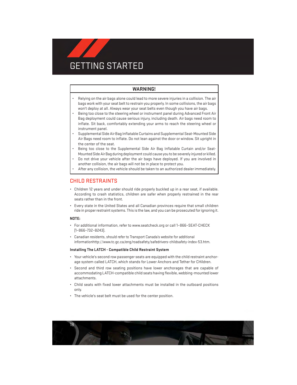 Child restraints, Getting started | Dodge 2013 Durango - User Guide User Manual | Page 20 / 140