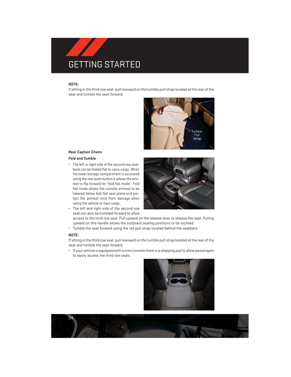 Rear captain chairs, Getting started | Dodge 2013 Durango - User Guide User Manual | Page 26 / 140