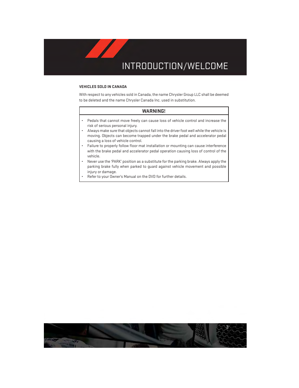 Vehicles sold in canada, Introduction/welcome | Dodge 2013 Durango - User Guide User Manual | Page 5 / 140