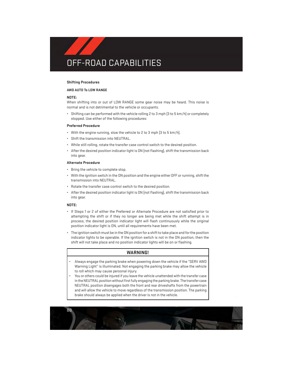 Shifting procedures, Off-road capabilities | Dodge 2013 Durango - User Guide User Manual | Page 90 / 140