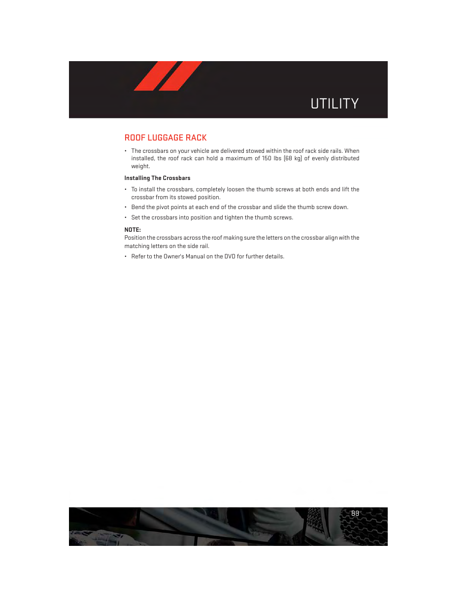 Utility, Roof luggage rack | Dodge 2013 Durango - User Guide User Manual | Page 91 / 140