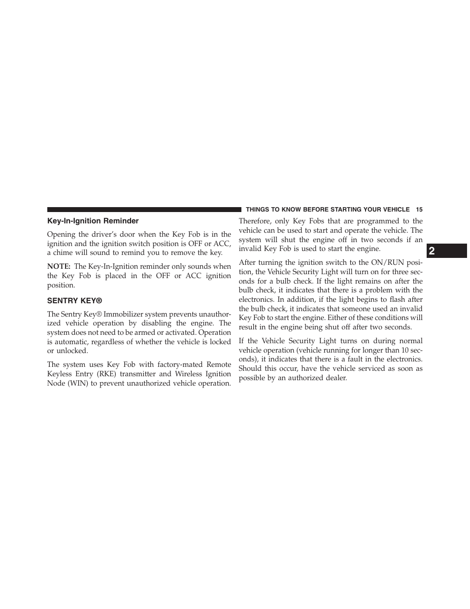 Key-in-ignition reminder, Sentry key | Dodge 2013 Grand_Caravan - Owner Manual User Manual | Page 17 / 683