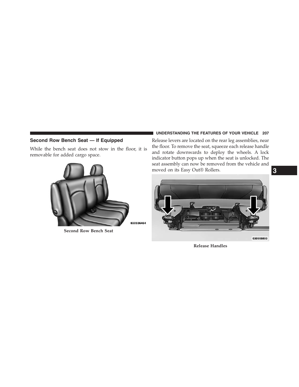 Second row bench seat — if equipped | Dodge 2013 Grand_Caravan - Owner Manual User Manual | Page 209 / 683