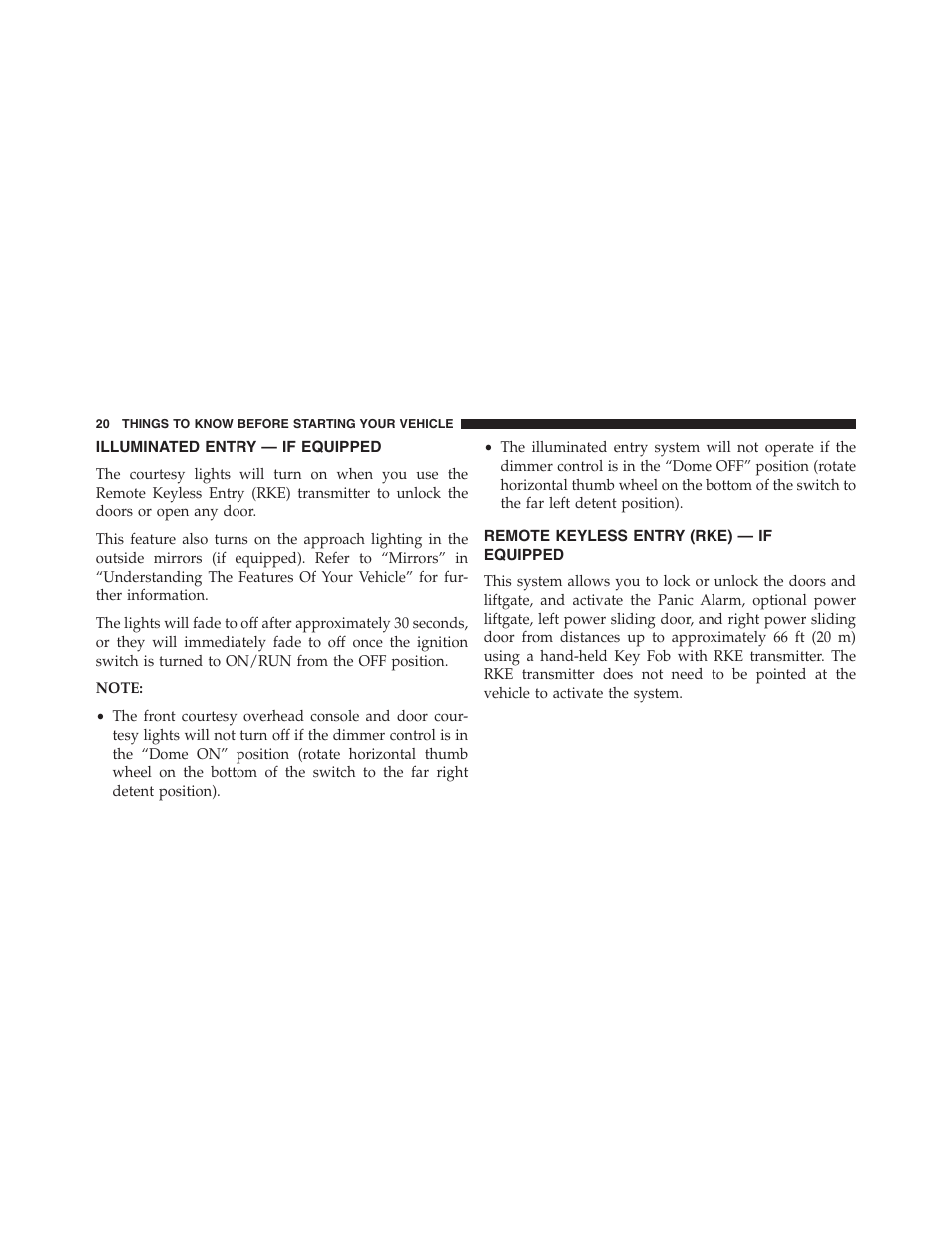 Illuminated entry — if equipped, Remote keyless entry (rke) — if equipped, Remote keyless entry (rke) — if | Equipped | Dodge 2013 Grand_Caravan - Owner Manual User Manual | Page 22 / 683