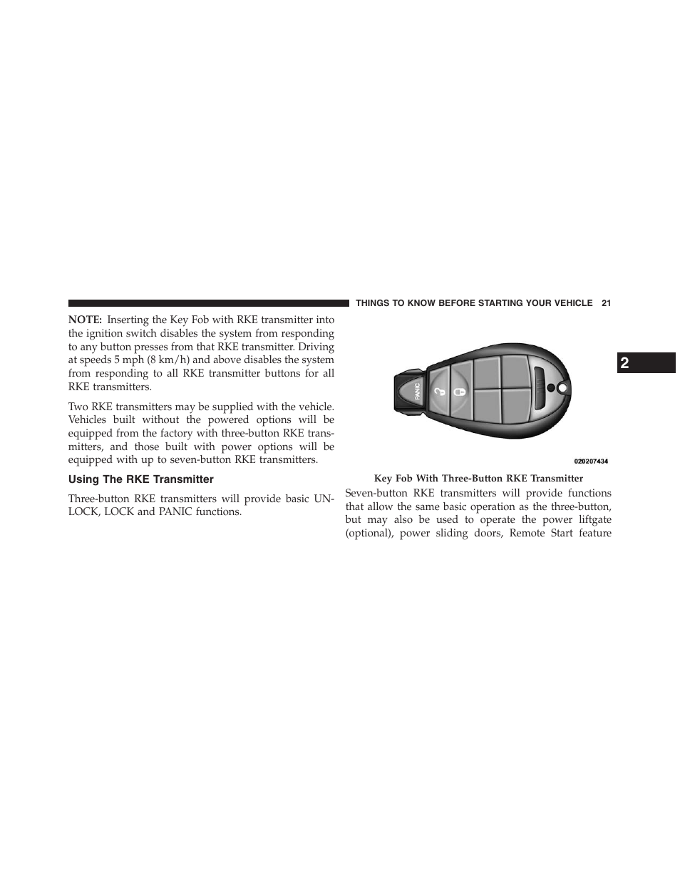 Using the rke transmitter | Dodge 2013 Grand_Caravan - Owner Manual User Manual | Page 23 / 683