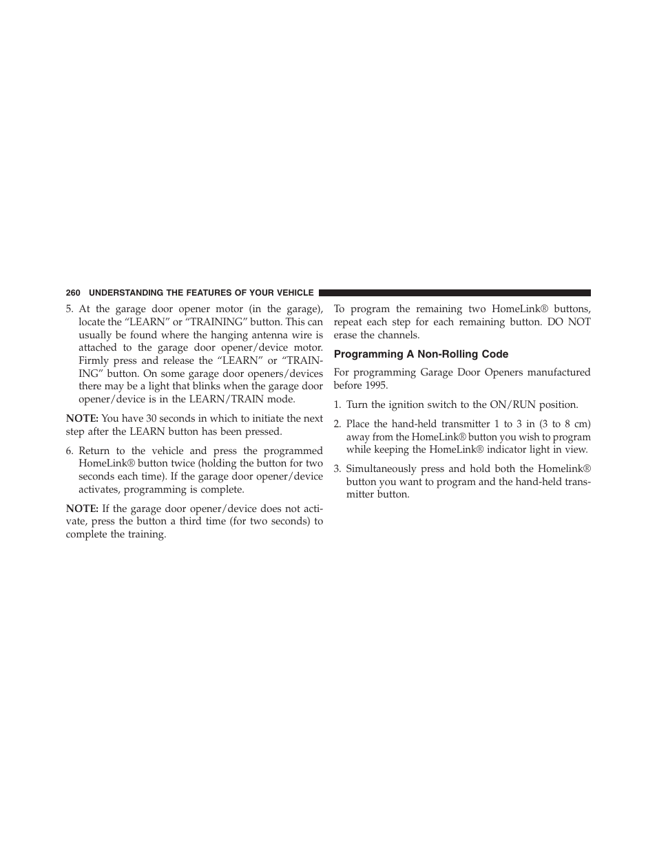 Programming a non-rolling code | Dodge 2013 Grand_Caravan - Owner Manual User Manual | Page 262 / 683