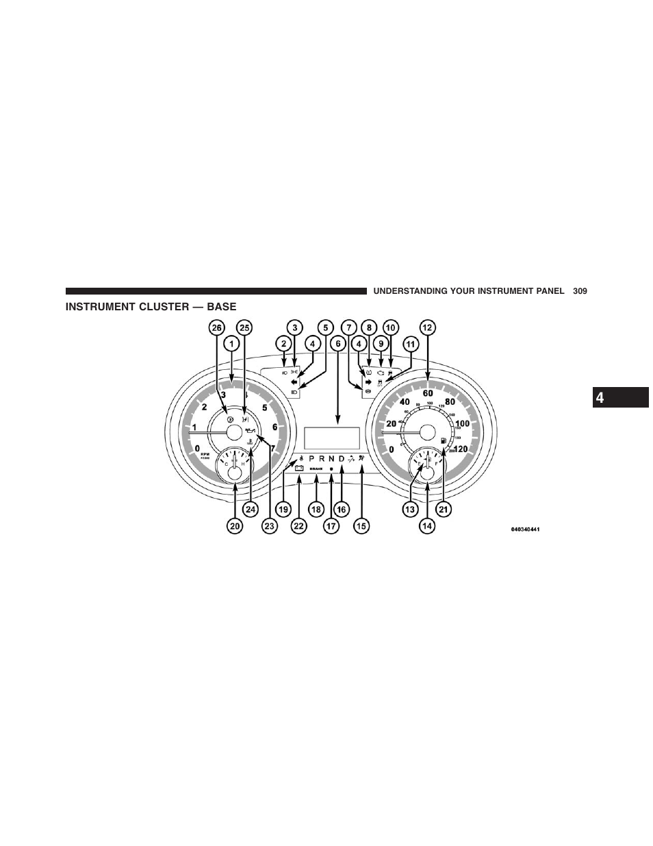 Instrument cluster — base | Dodge 2013 Grand_Caravan - Owner Manual User Manual | Page 311 / 683