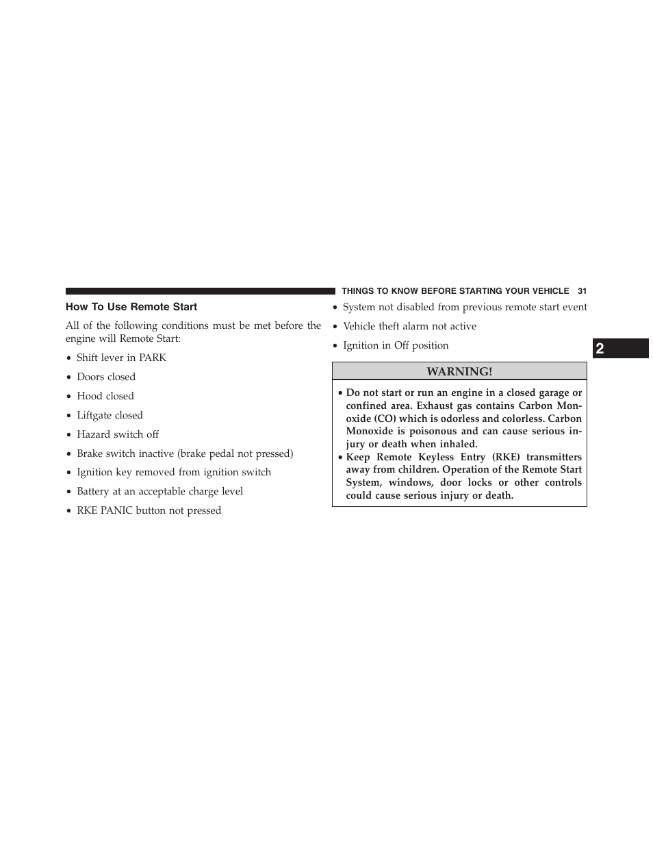 How to use remote start | Dodge 2013 Grand_Caravan - Owner Manual User Manual | Page 33 / 683