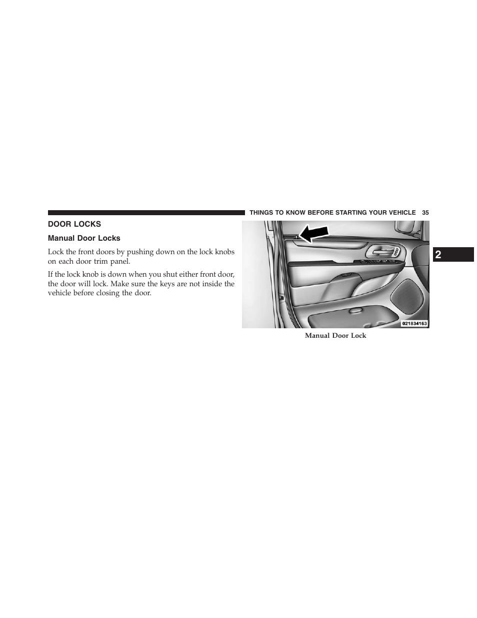 Door locks, Manual door locks | Dodge 2013 Grand_Caravan - Owner Manual User Manual | Page 37 / 683