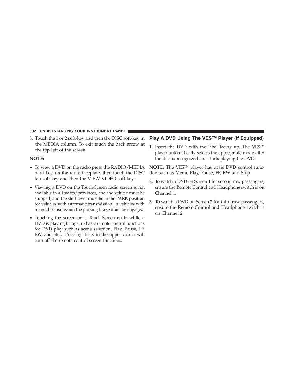 Play a dvd using the ves™ player (if equipped), Play a dvd using the ves™ player, If equipped) | Dodge 2013 Grand_Caravan - Owner Manual User Manual | Page 394 / 683